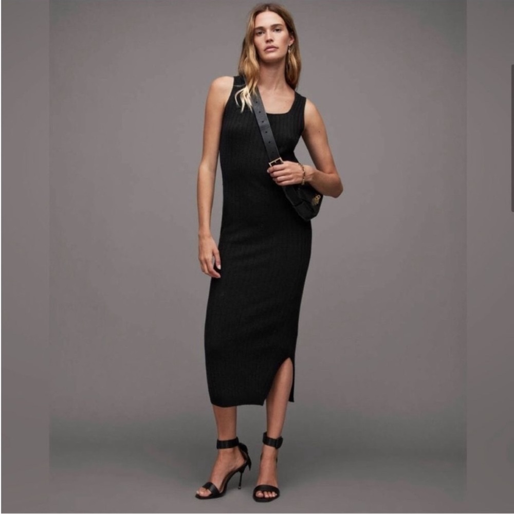 All Saints Margot Alpaca Wool Ribbed Crew Neck
Midi Sweater Dress Small
